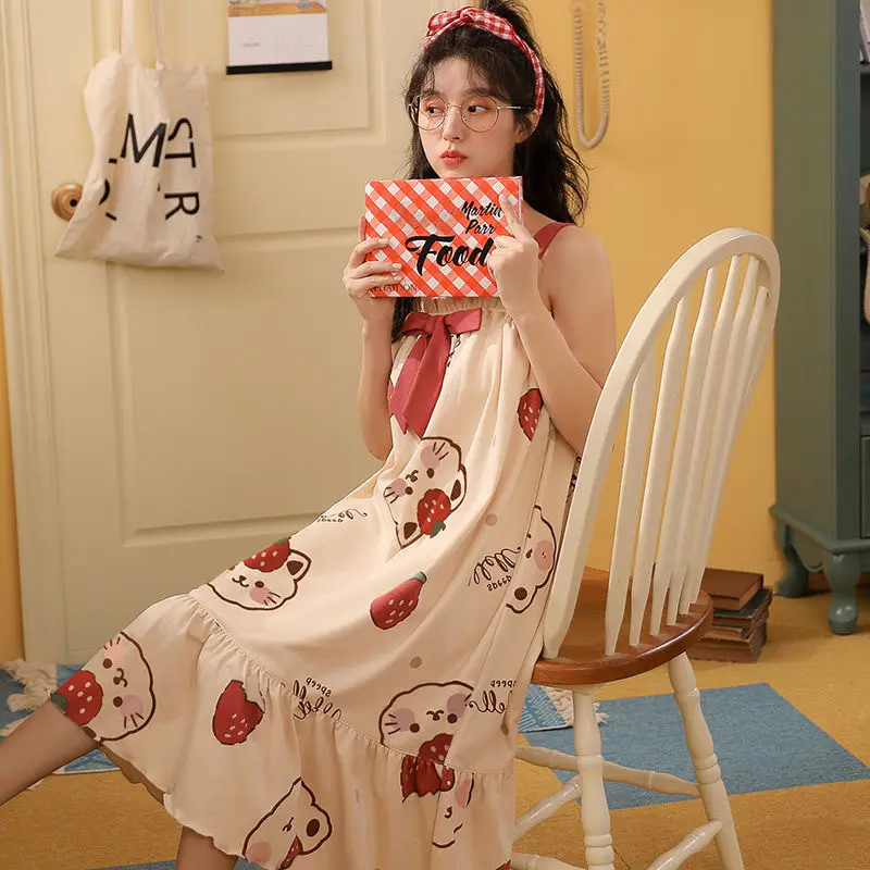 Fashion Casual Sweet Home Loose Floral Camisole Nightdress Women Summer
