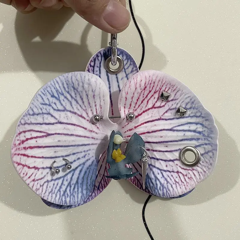 Creative Beautiful Phalaenopsis Cloth Keychain Simulation Flowers Keyring Phone Charms Elegant Bag Pendant Accessories Gift