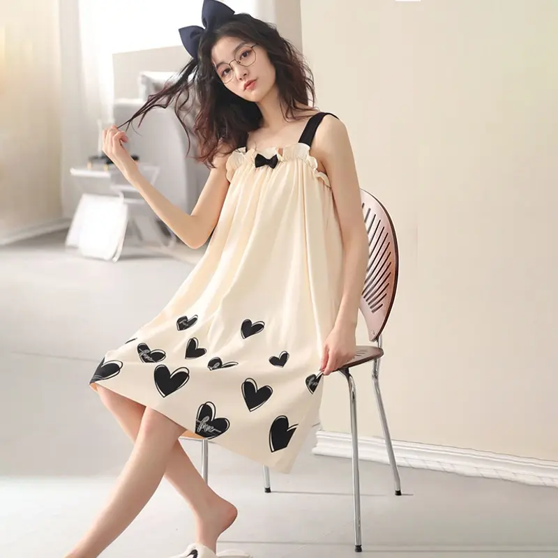 Fashion Casual Sweet Home Loose Floral Camisole Nightdress Women Summer