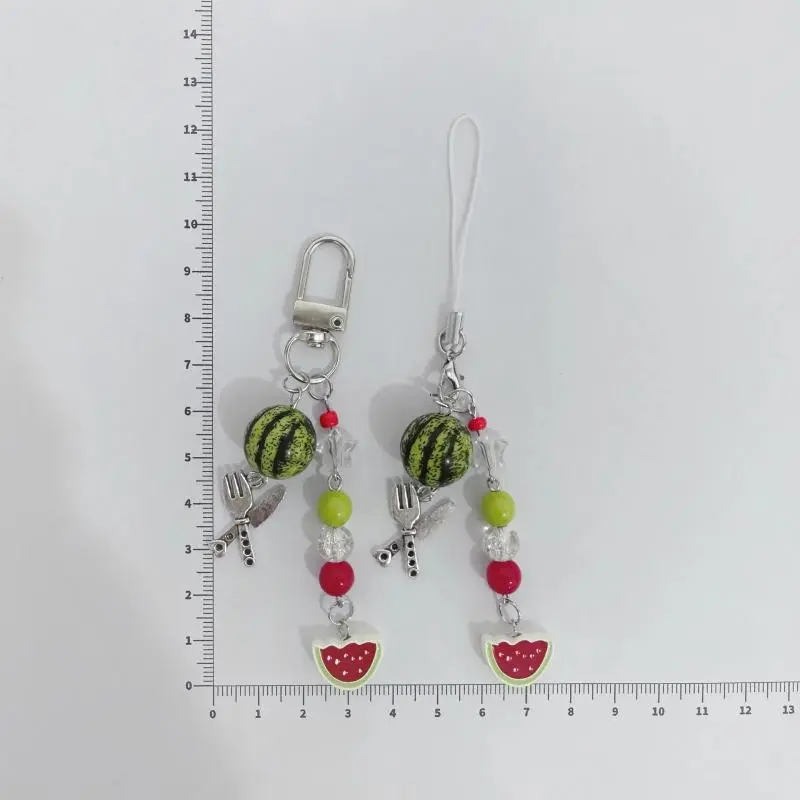 Cute Fruit Keychain Creative Summer Watermelon Pendant Key Chain Beaded Mobile Phone Anti-lost Lanyard Bag Decorative Keyring