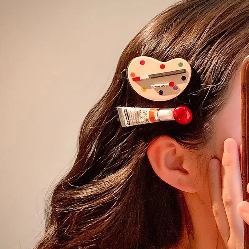 1PC Creative Drawing Board Handmade Duckbill Hairpin Funny Paint Watercolor Hair Clip For Women Child Hair Barrette Party Decor