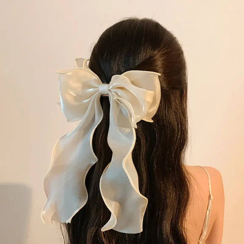 Sweet and Cute Korean Style Ribbon Bow Hair Clips; Elegant Satin Bowknot Hairpins, Shining Barrette Ponytail Clips for Girls.