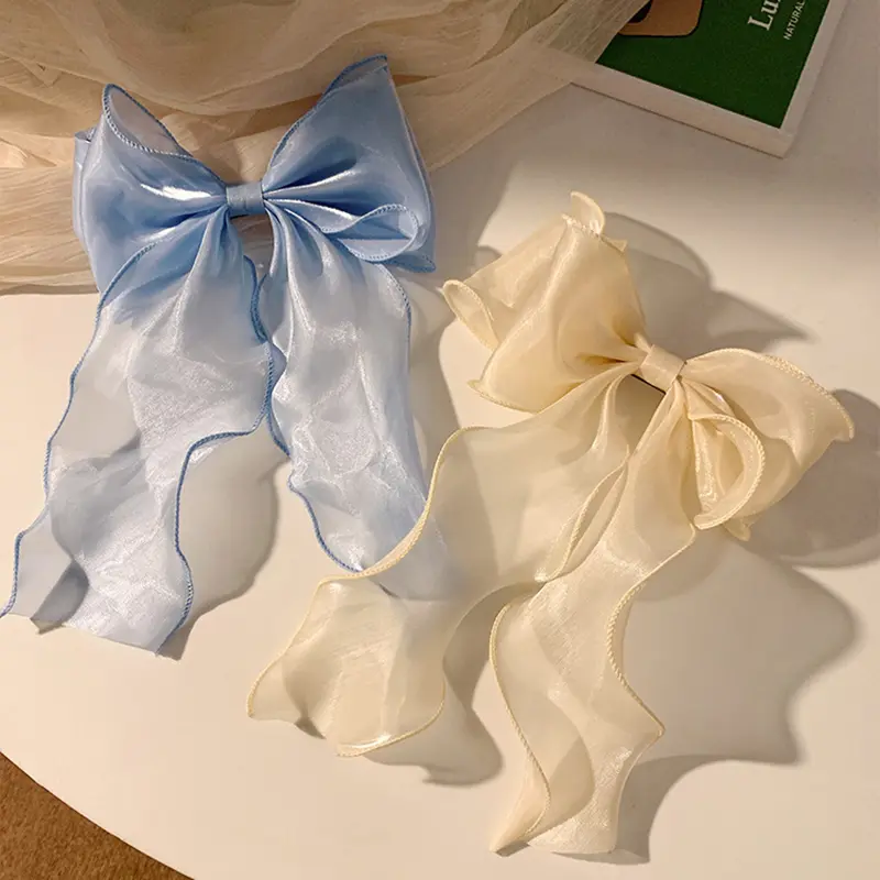 Sweet and Cute Korean Style Ribbon Bow Hair Clips; Elegant Satin Bowknot Hairpins, Shining Barrette Ponytail Clips for Girls.