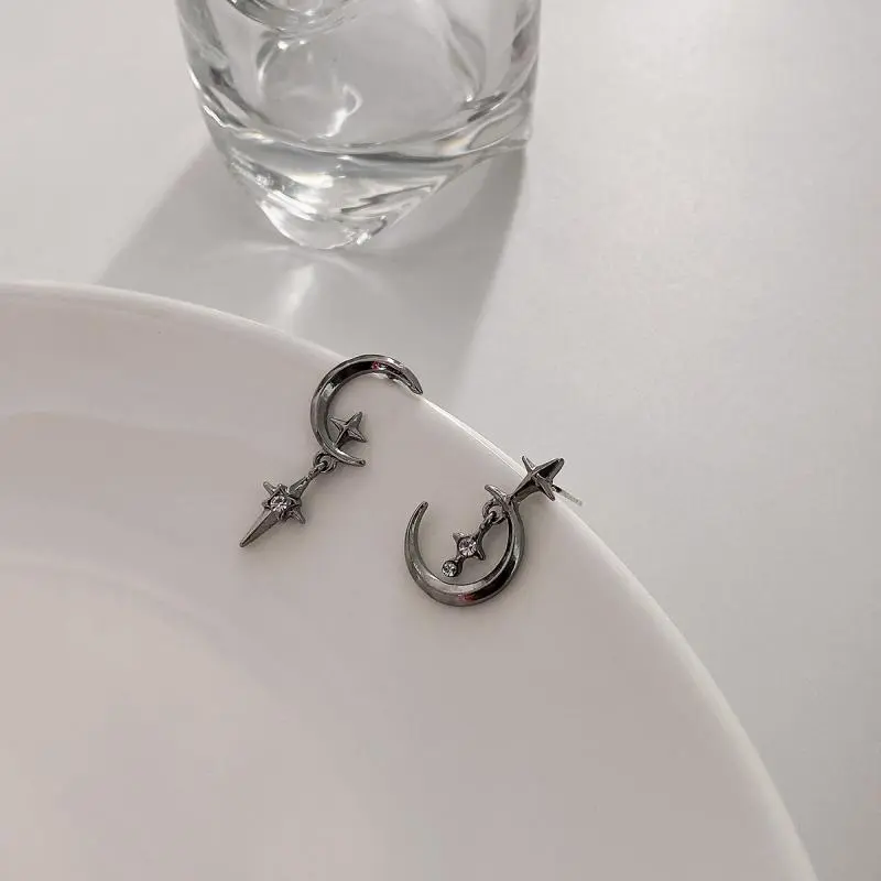 Crystal Earrings Star Moon Design Pendant Eardrop For Women Stud Trendy Dangle Earrings
