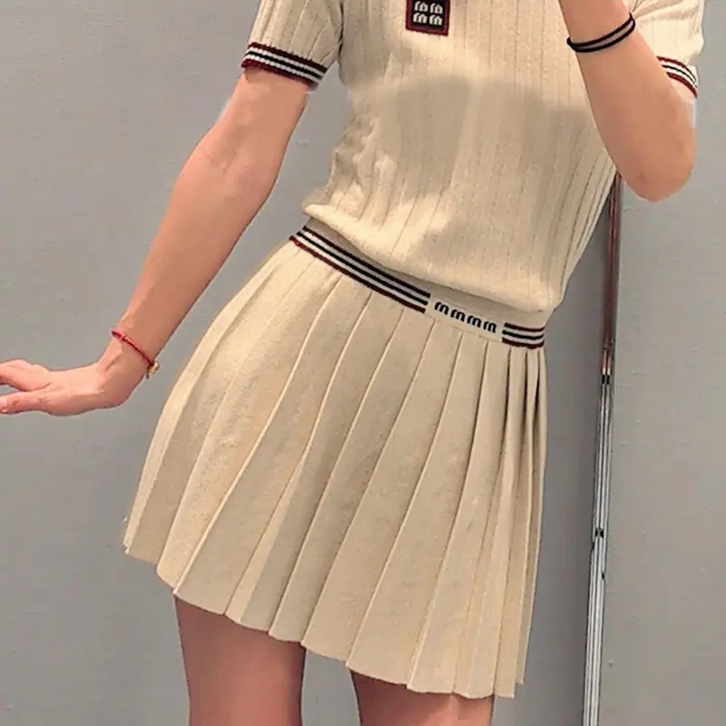 Fashionable College Style High Waist Sweet Knitted Pleated Skirt For Women