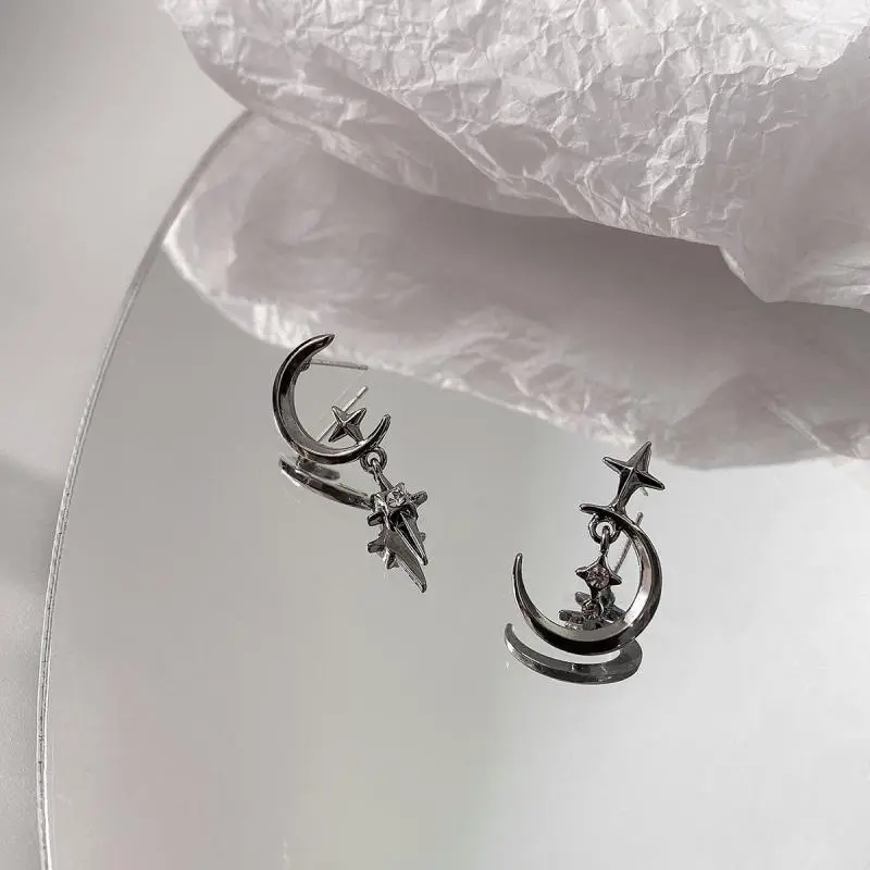 Crystal Earrings Star Moon Design Pendant Eardrop For Women Stud Trendy Dangle Earrings