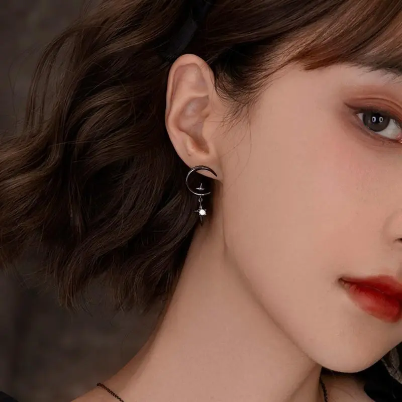 Crystal Earrings Star Moon Design Pendant Eardrop For Women Stud Trendy Dangle Earrings
