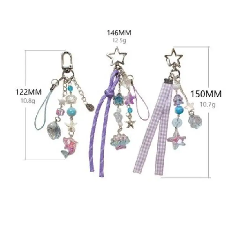 Sweet Purple Shell Star Dolphin Keyring Beaded Keychain Phone Chain Backpack Bag Pendant Charm Car Key Decoration Accessories