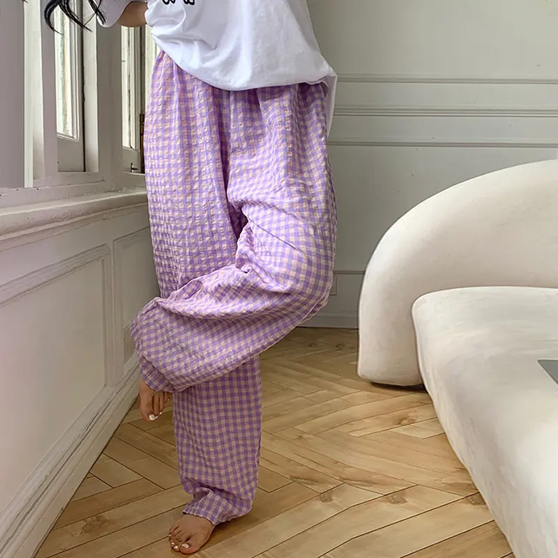 Fashion Casual Cute Plaid Dopamine High Waist Loose Home Pajamas For Women