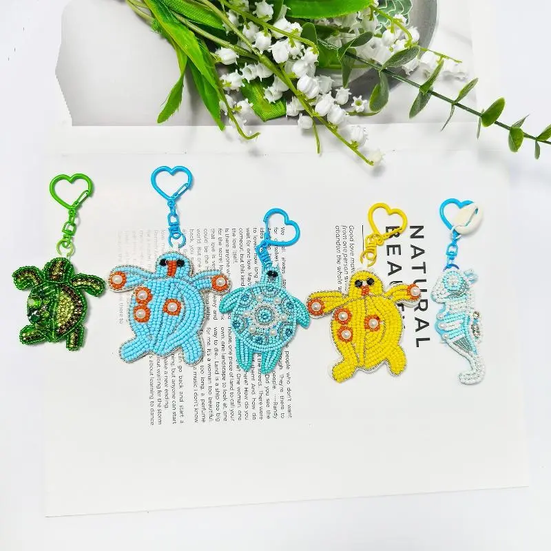 Handmade Marine Life Bead Patch Charms with Crystal Pendant