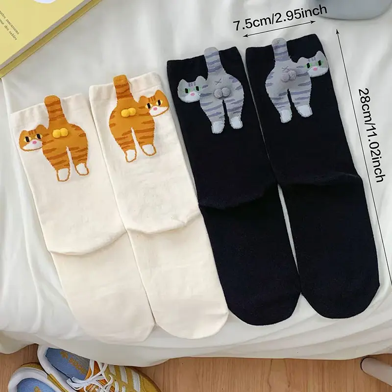 Women's Cartoon Cat Ding Bell Ball Socks For Women Summer Ins Cotton Cute Japanese Funny Sports Mid-tube Socks 36-42