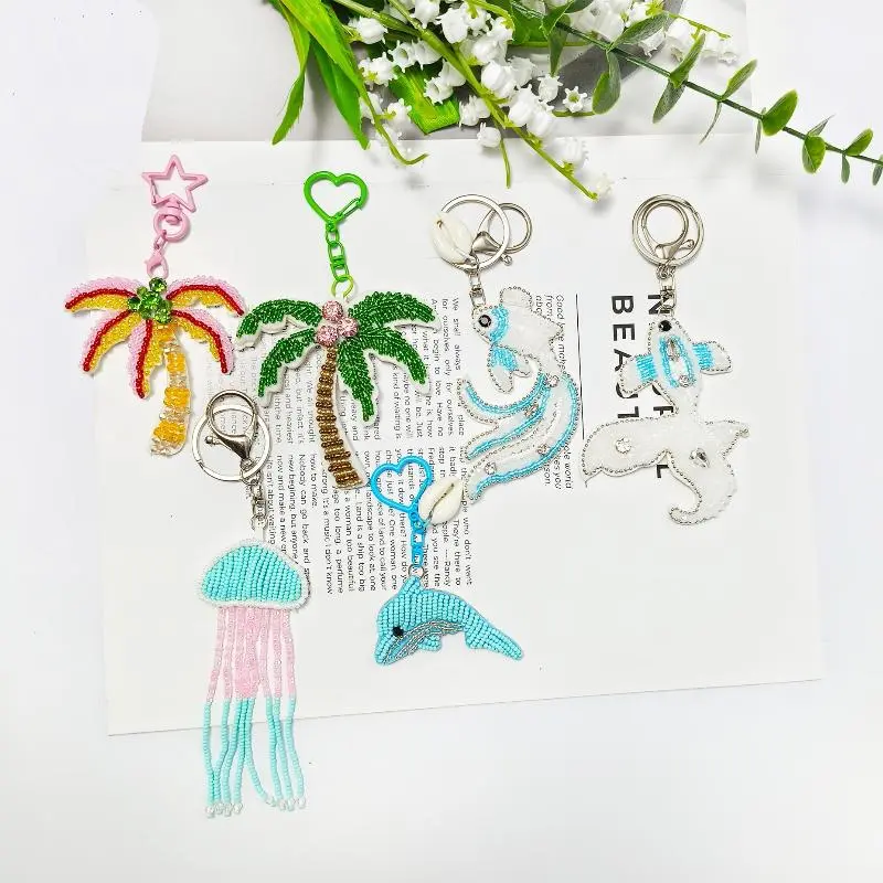 Handmade Marine Life Bead Patch Charms with Crystal Pendant