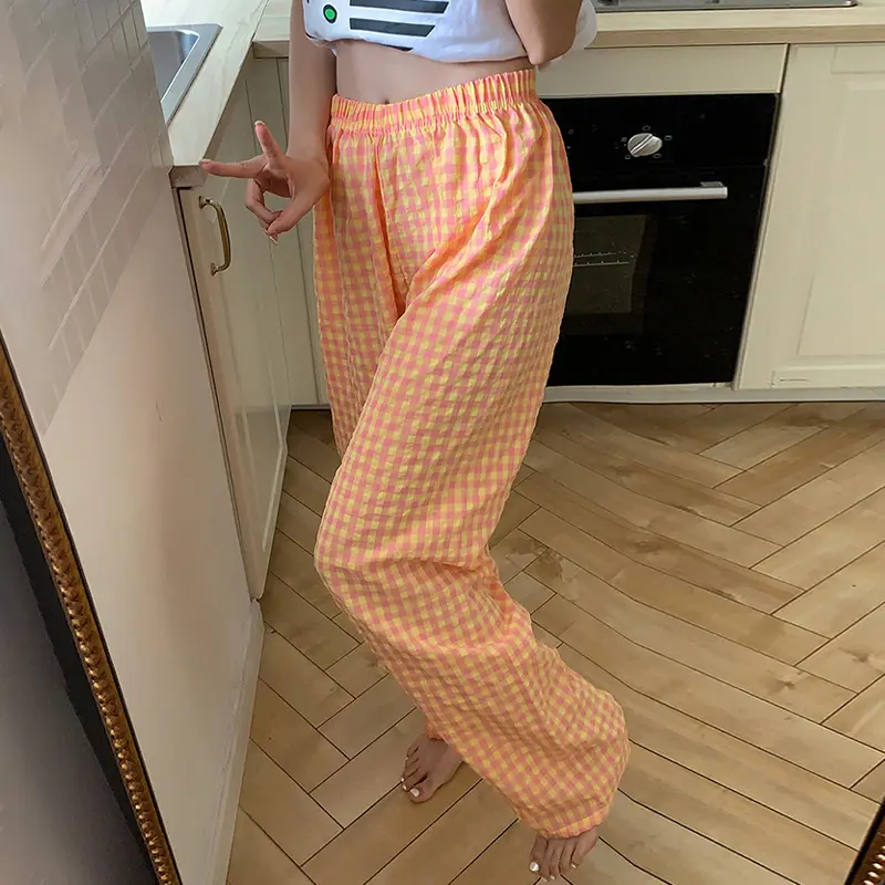 Fashion Casual Cute Plaid Dopamine High Waist Loose Home Pajamas For Women