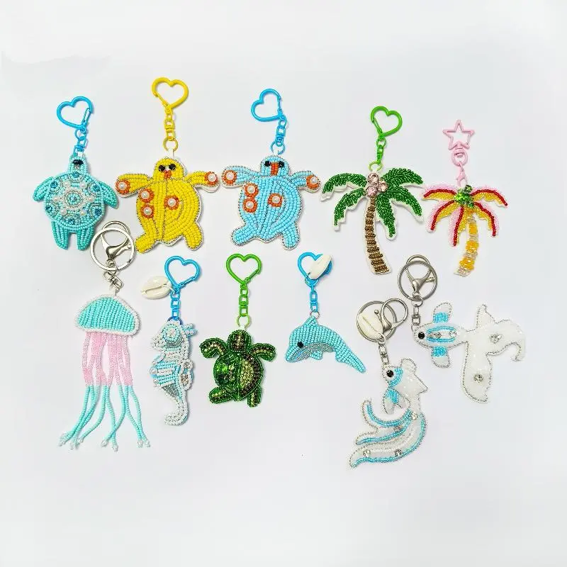 Handmade Marine Life Bead Patch Charms with Crystal Pendant