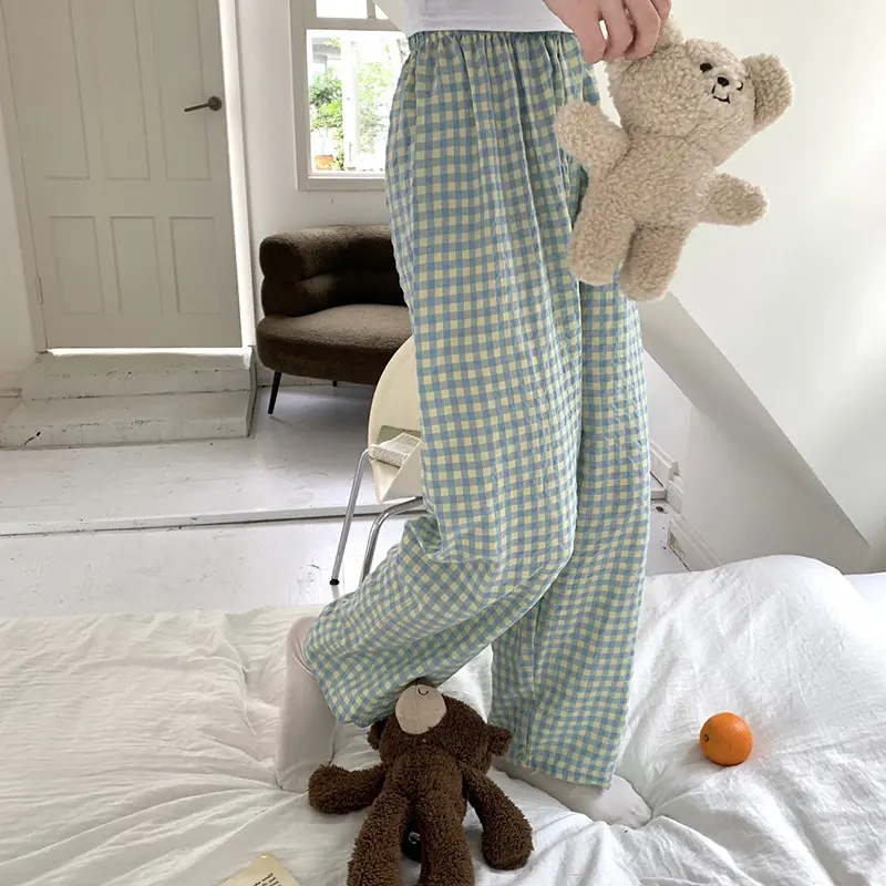 Fashion Casual Cute Plaid Dopamine High Waist Loose Home Pajamas For Women