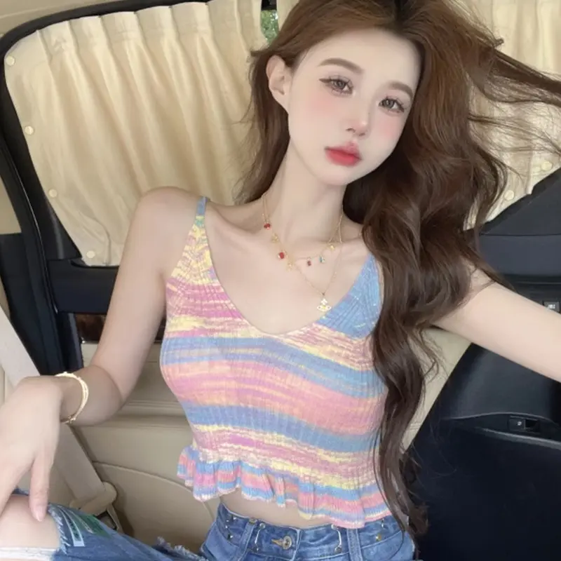 Summer Dopamine Stripes Fashion Slim Stretch Sweet Camisole For Women