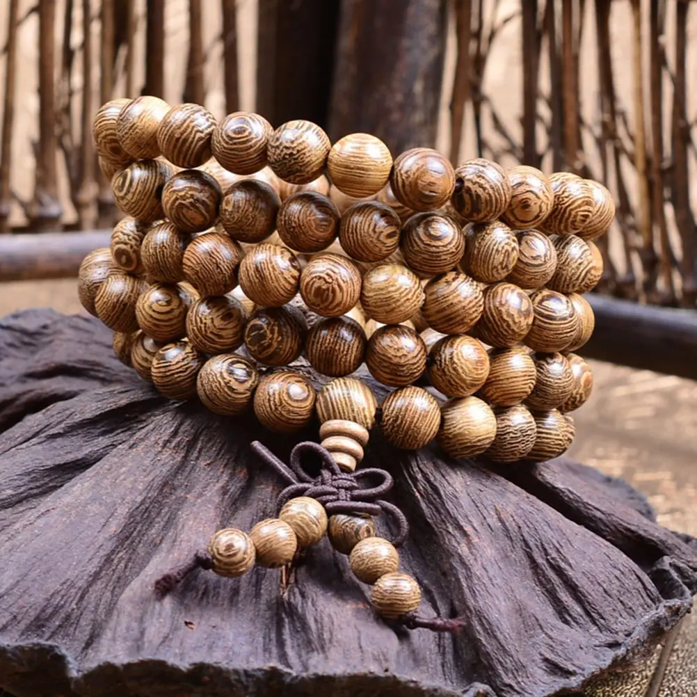 Multilayer Wenge Prayer Beads Tibetan Buddhist Mala Buddha Bracelet Rosary 108 Wooden Beaded For Women Men