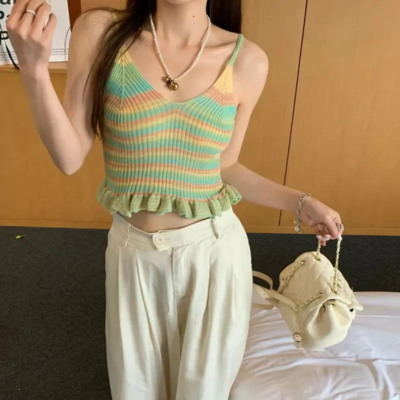 Summer Dopamine Stripes Fashion Slim Stretch Sweet Camisole For Women