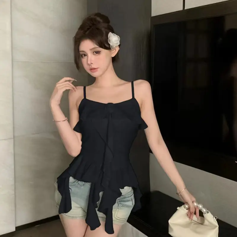 Pure Desire Ruffled Camisole Women's Design Sheath Summer Holiday Sling Top