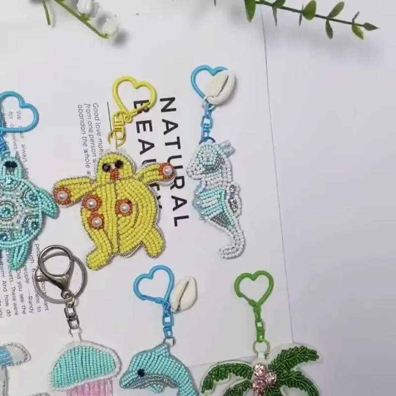 Handmade Marine Life Bead Patch Charms with Crystal Pendant
