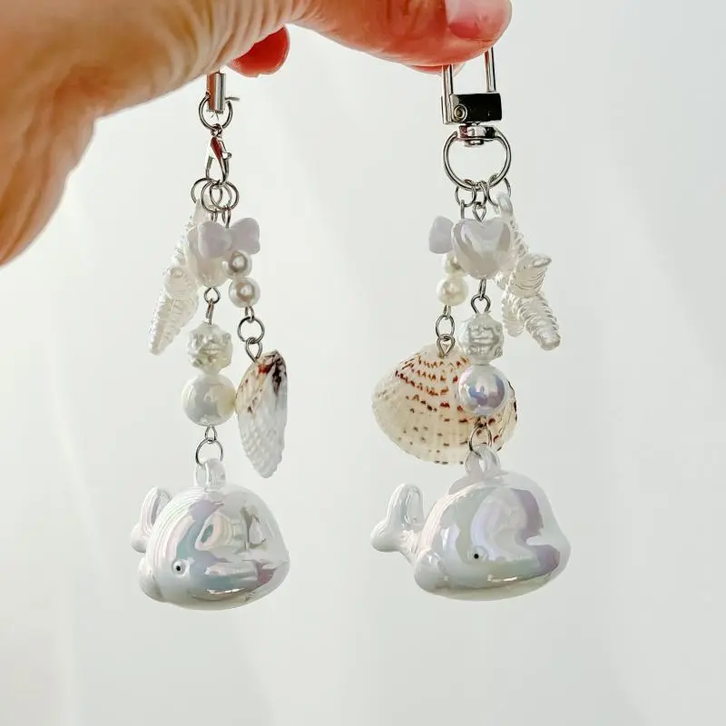 1PCS Ocean Whale Keychain Starfish Shell Charm Pendant Keyring Jewelry For Girl Women Gift Bag Decoration