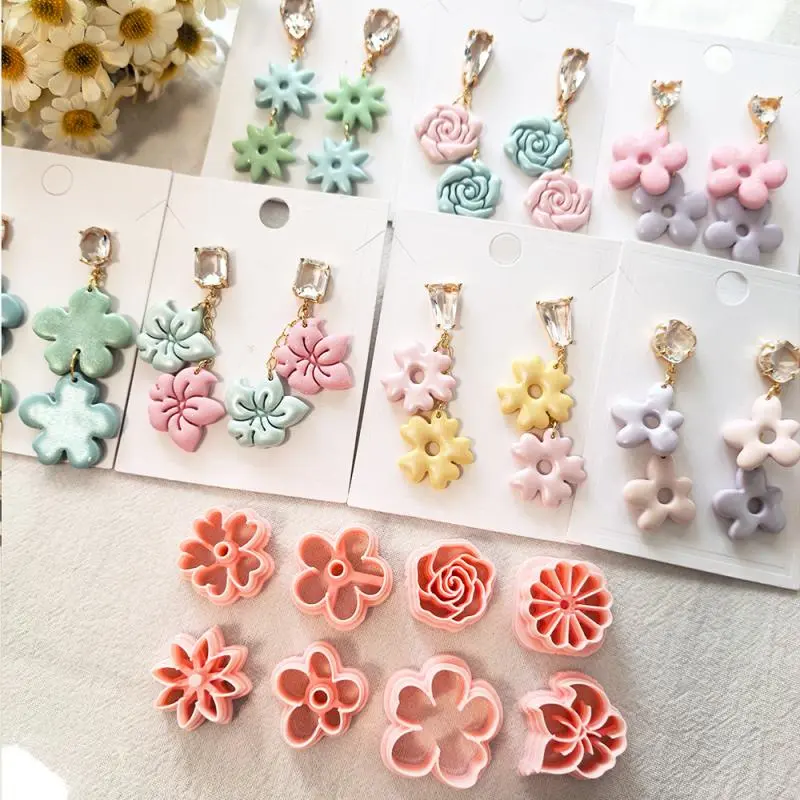 Floral Polymer Clay Cutters Flowers Leaf Shaped Earrings Dangle Clay Jewelry Pottery Clay Cutter Tools