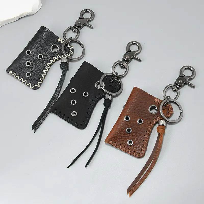 Retro Personalized Cowhide Keychain With Sturdy Handmade Pouches Handmade Waist Hanging Keyring Igniter Keychain Bag Gifts
