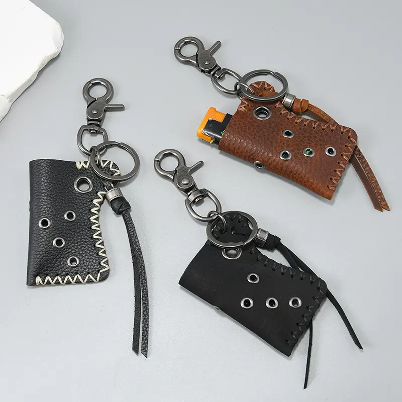 Retro Personalized Cowhide Keychain With Sturdy Handmade Pouches Handmade Waist Hanging Keyring Igniter Keychain Bag Gifts