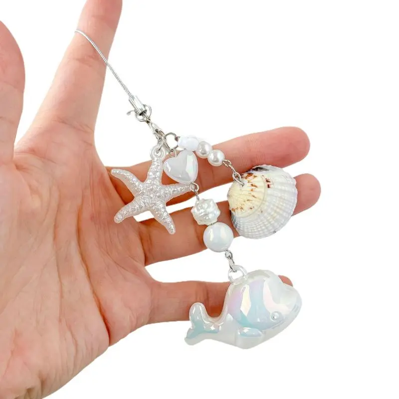 1PCS Ocean Whale Keychain Starfish Shell Charm Pendant Keyring Jewelry For Girl Women Gift Bag Decoration