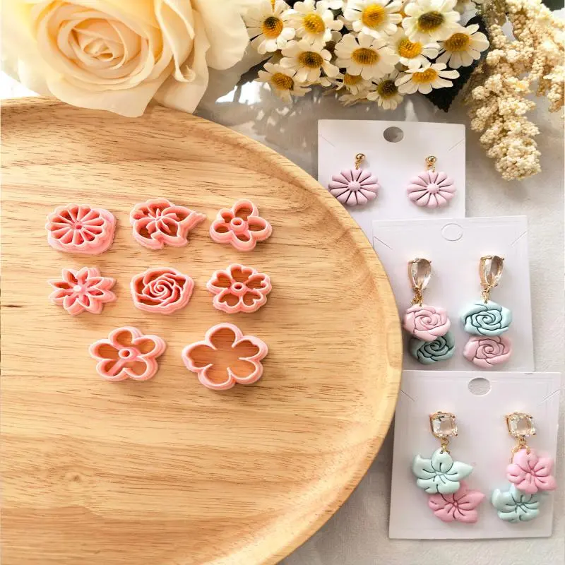 Floral Polymer Clay Cutters Flowers Leaf Shaped Earrings Dangle Clay Jewelry Pottery Clay Cutter Tools