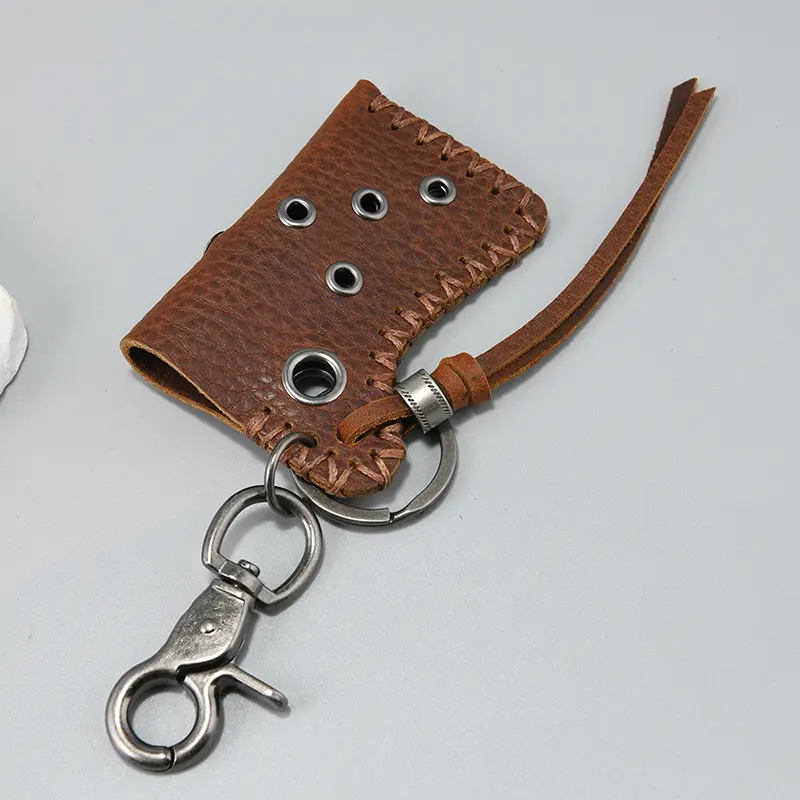 Retro Personalized Cowhide Keychain With Sturdy Handmade Pouches Handmade Waist Hanging Keyring Igniter Keychain Bag Gifts