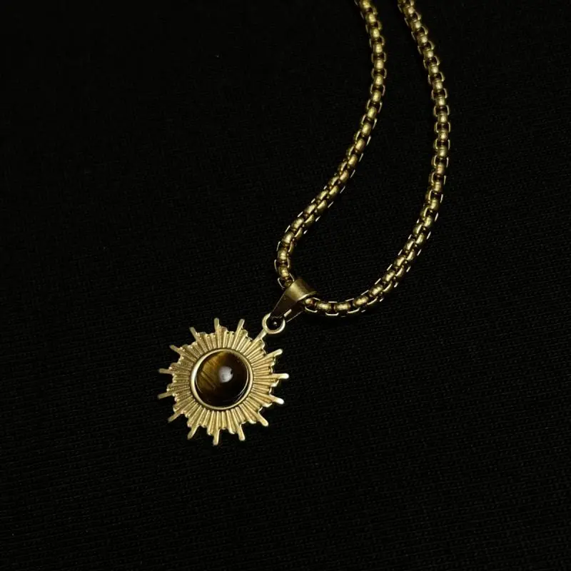 Simple Stainless Steel Chain Necklace Hip Hop Geometric Sunflower Pendant Choker Men Jewelry