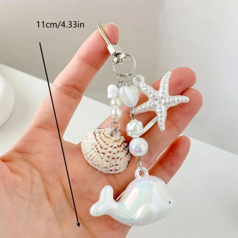 1PCS Ocean Whale Keychain Starfish Shell Charm Pendant Keyring Jewelry For Girl Women Gift Bag Decoration