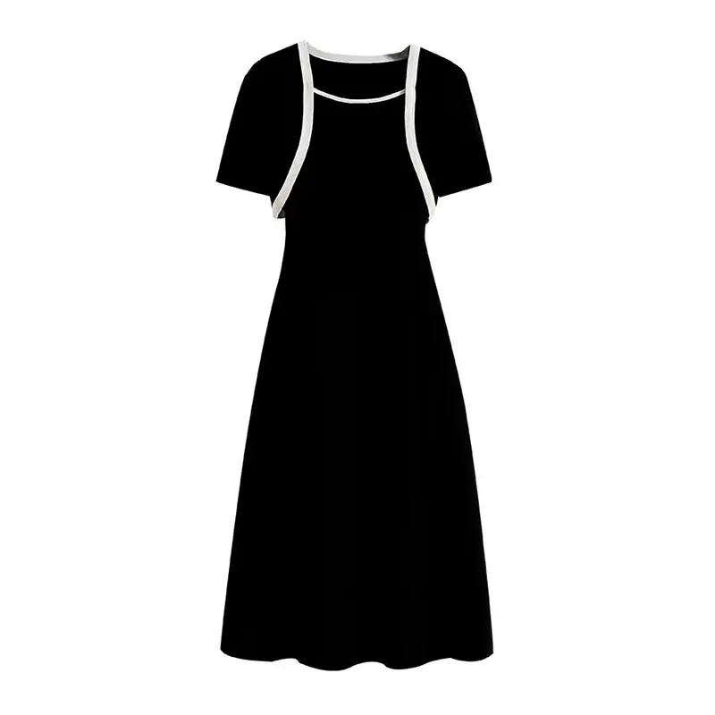 Plus Size Women's Versatile Suspender Long A-line Dress And Cardigan Top Two Pieces Set
