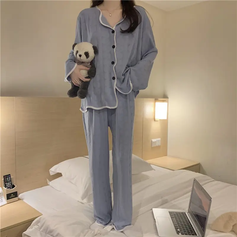 Women's Short-sleeved Pajamas Summer Cardigan Loose Solid Color Thin Home Clothes Suit Summer