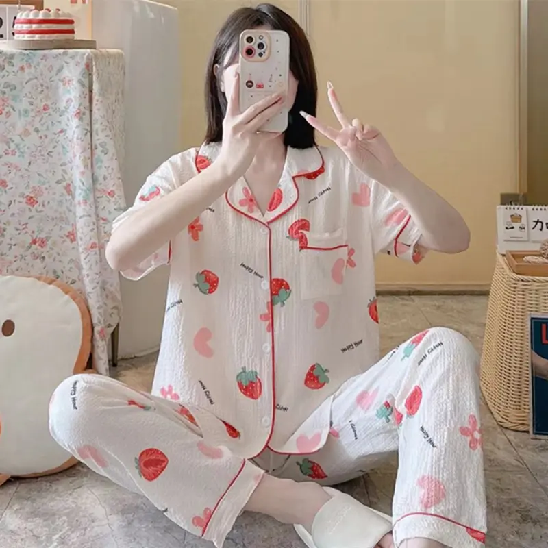 Women's Pajamas Summer Ins Princess Style Cute Short-sleeved Trousers Thin Home Clothes Suit