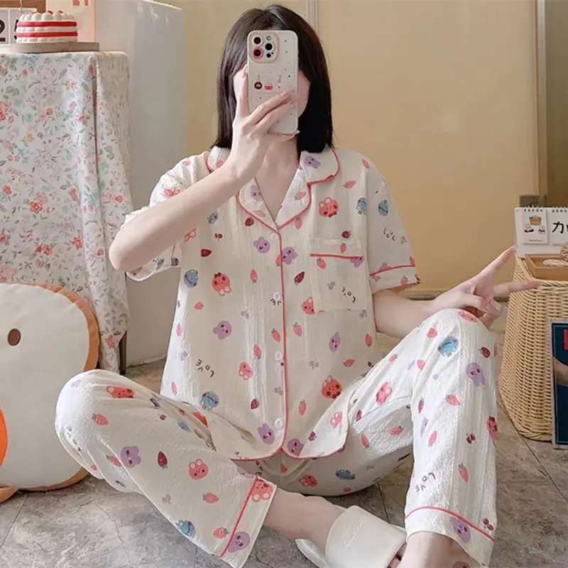 Women's Pajamas Summer Ins Princess Style Cute Short-sleeved Trousers Thin Home Clothes Suit
