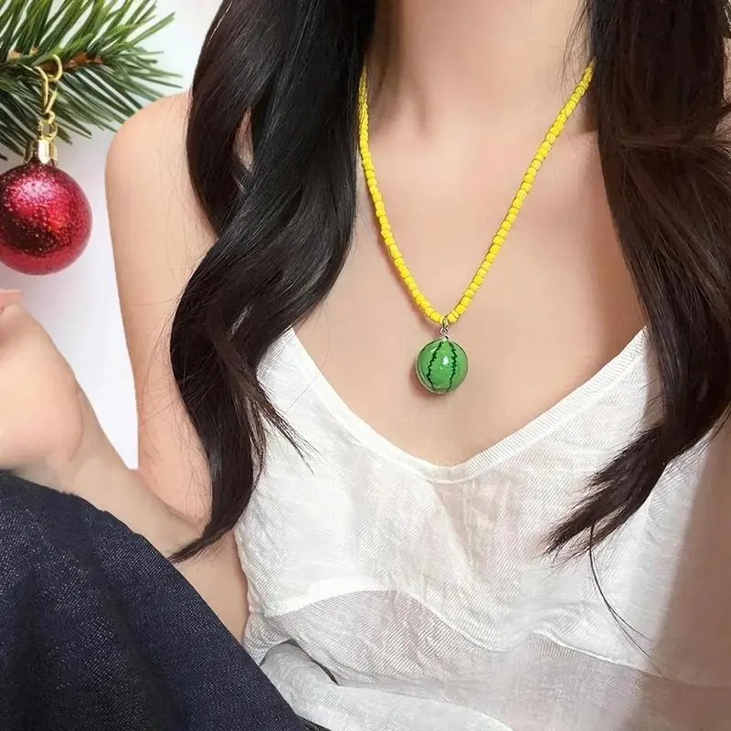 Colorful Strawberry Lemon Summer Pendant; Dopamine Style Trendy Choker Necklace for Women and Girls