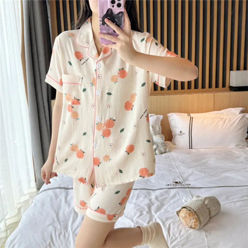 Summer Women's Pajamas Short-sleeved Pastoral Style Sweet Lotus Leaf Thin Summer Home Clothes Suit