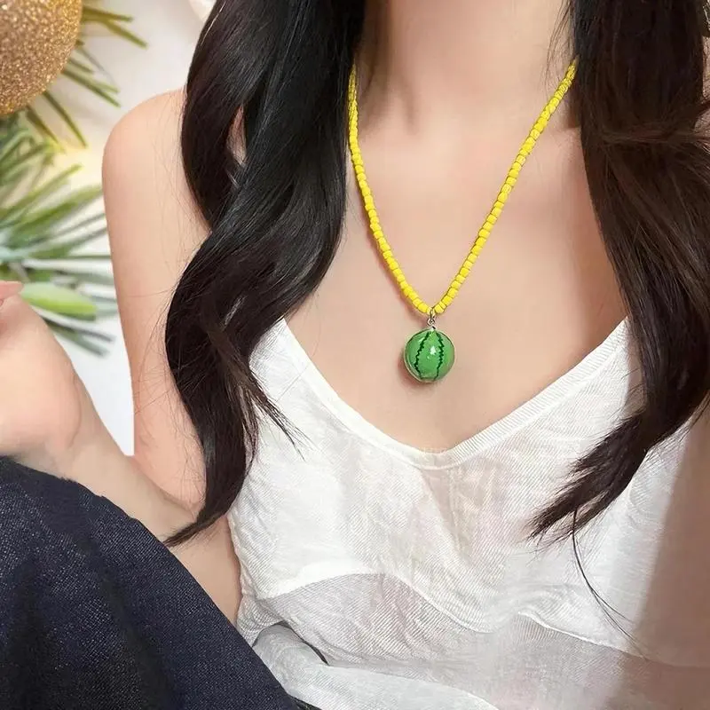 Colorful Strawberry Lemon Summer Pendant; Dopamine Style Trendy Choker Necklace for Women and Girls