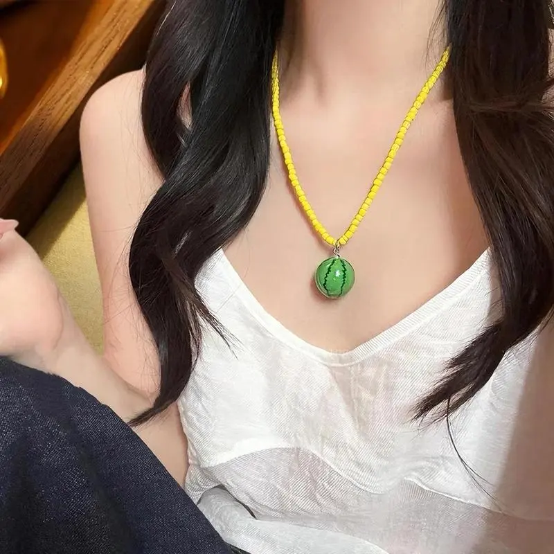 Colorful Strawberry Lemon Summer Pendant; Dopamine Style Trendy Choker Necklace for Women and Girls