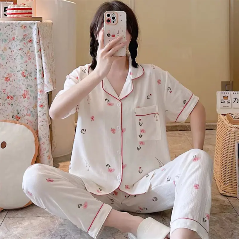 Women's Pajamas Summer Ins Princess Style Cute Short-sleeved Trousers Thin Home Clothes Suit