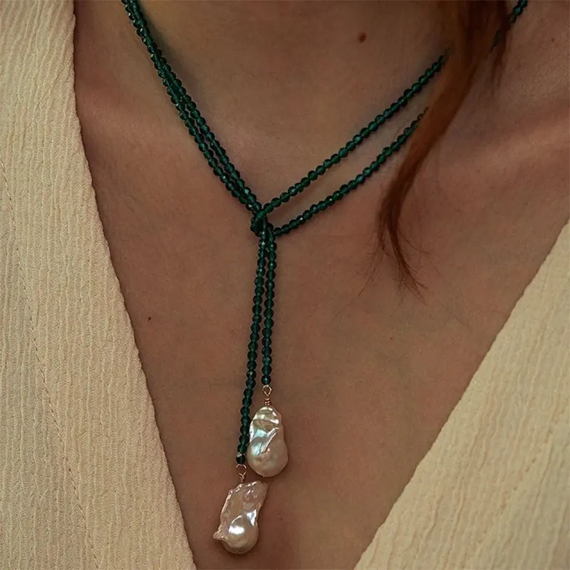 Stylish Sweater Chain Necklace with Imitation Pearls and Irregular Neck Design; Lovely Gift for Women and Girls.