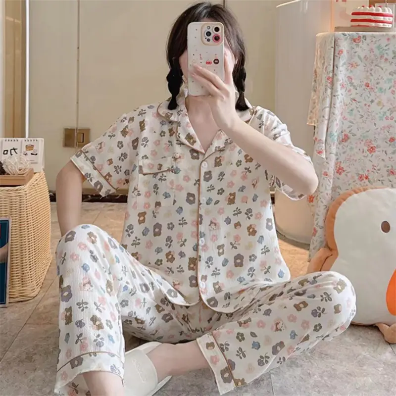Women's Pajamas Summer Ins Princess Style Cute Short-sleeved Trousers Thin Home Clothes Suit