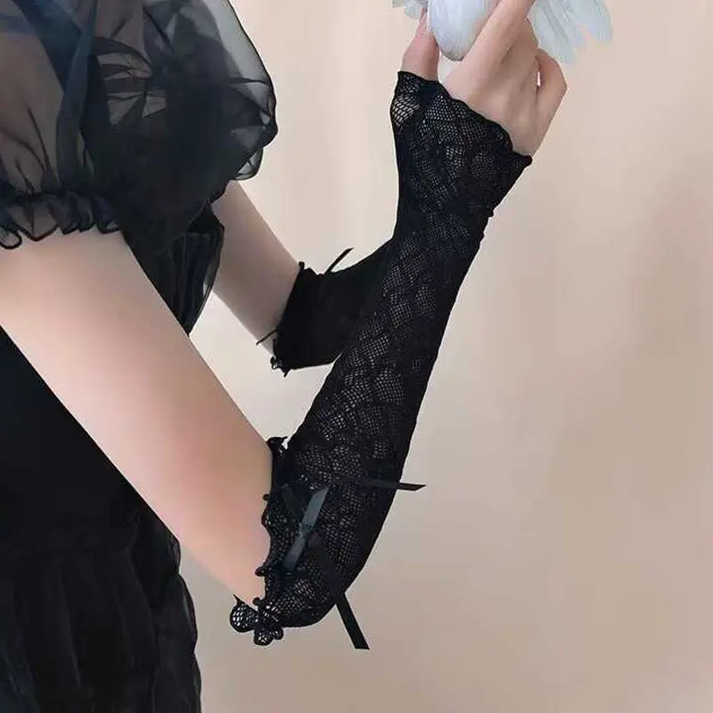 Fashion Bow Lace Sleeve Sleeves Long Tube Lace Bow Sunscreen Sleeve Sleeves