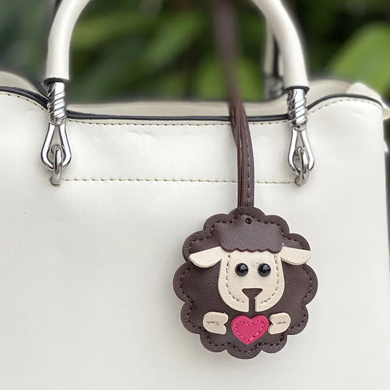Lamb Keychain PU Leather Animals Keyring Hanging Ornament Backpack Handbag Charm Gift For Men Women Korean Bag Charms