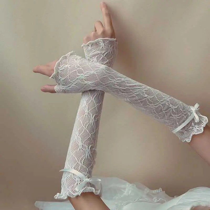 Fashion Bow Lace Sleeve Sleeves Long Tube Lace Bow Sunscreen Sleeve Sleeves