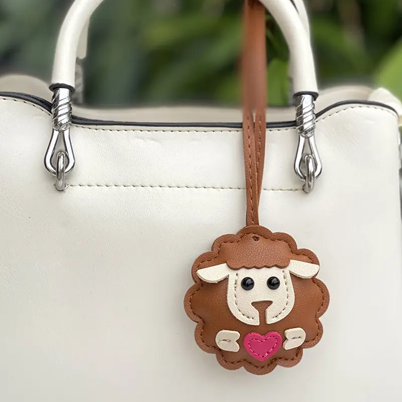 Lamb Keychain PU Leather Animals Keyring Hanging Ornament Backpack Handbag Charm Gift For Men Women Korean Bag Charms