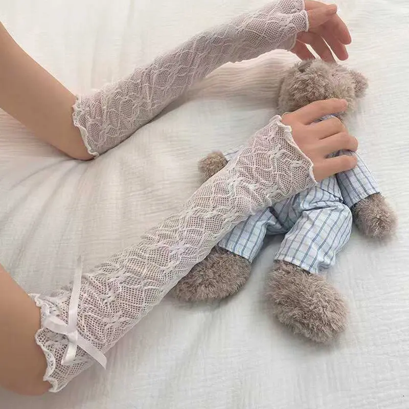 Fashion Bow Lace Sleeve Sleeves Long Tube Lace Bow Sunscreen Sleeve Sleeves