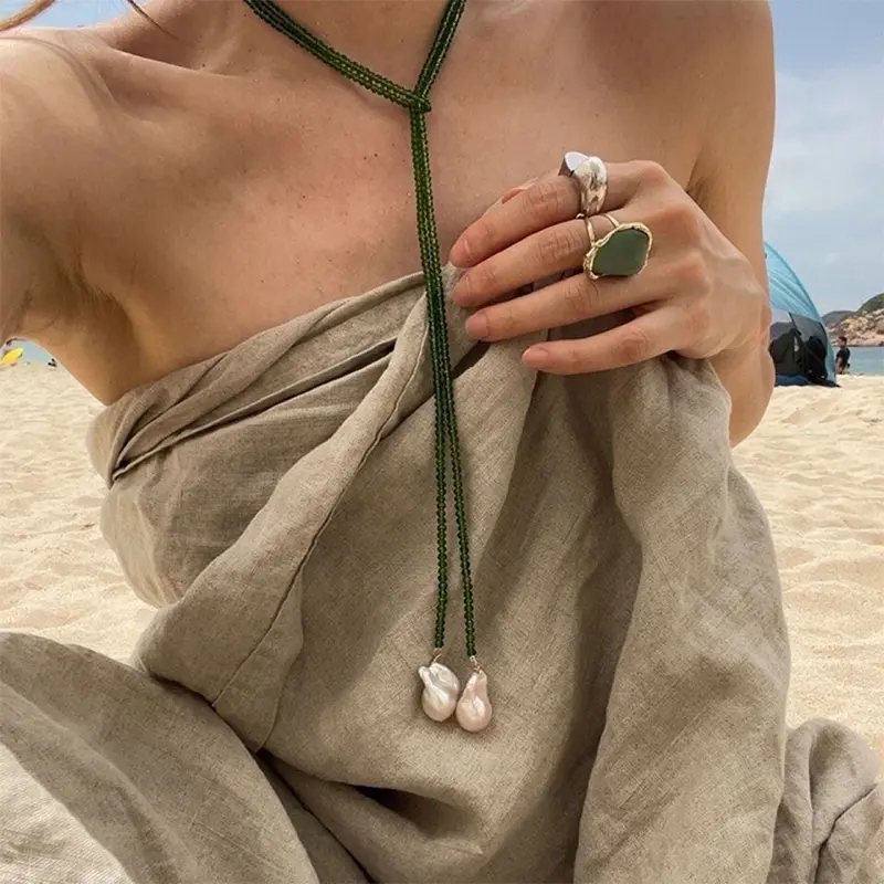 Stylish Sweater Chain Necklace with Imitation Pearls and Irregular Neck Design; Lovely Gift for Women and Girls.